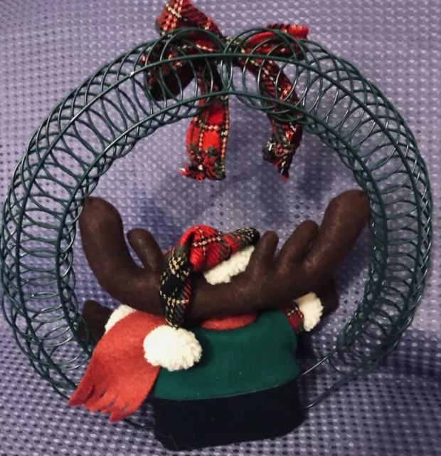 Christmas Plush Moose on Dark GreenCircular Metal Wreath 3