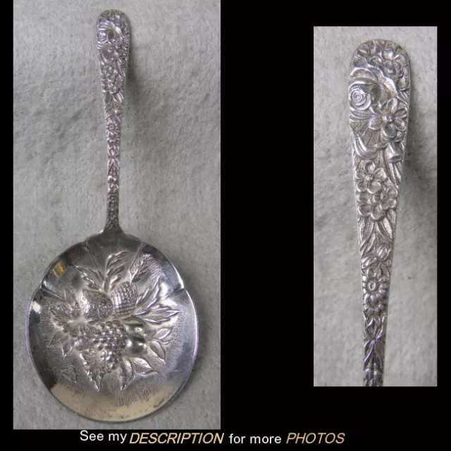 Antique S Kirk & Son Sterling Silver Nut / BonBon Serving SPOON Repousse