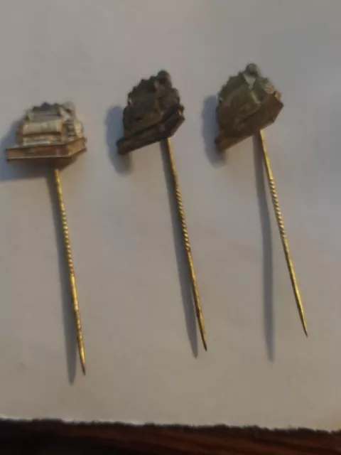 3 Antique Advertising Figural National Cash Register Brass Scarf Stick Pins