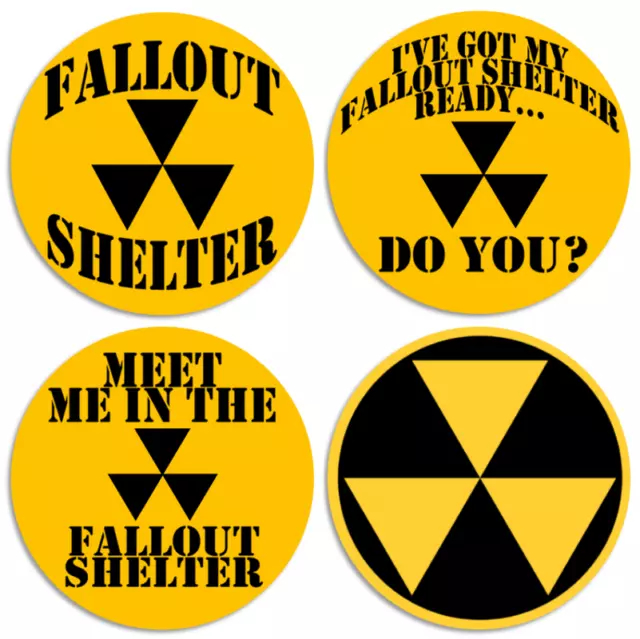Fallout Shelter Sign Symbol Nuclear Retro - 4 Pack Circle Stickers 3 Inch
