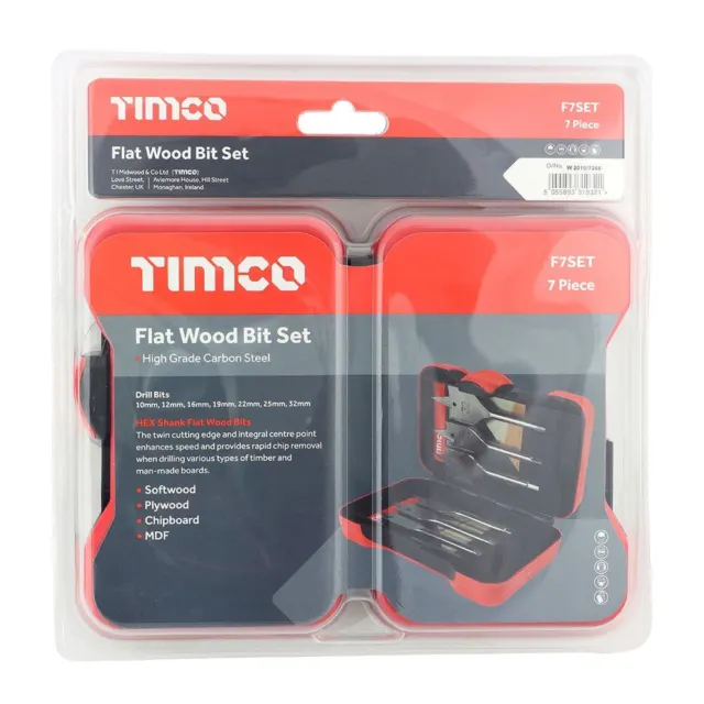 Timco - Flat Wood Bit Set (Size 7pcs - 7 Pieces)