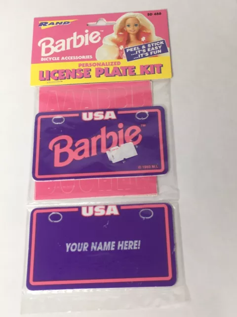 NOS 1993 Barbie Bicycle Bike Accessories Personalized License Plate Kit Vintage