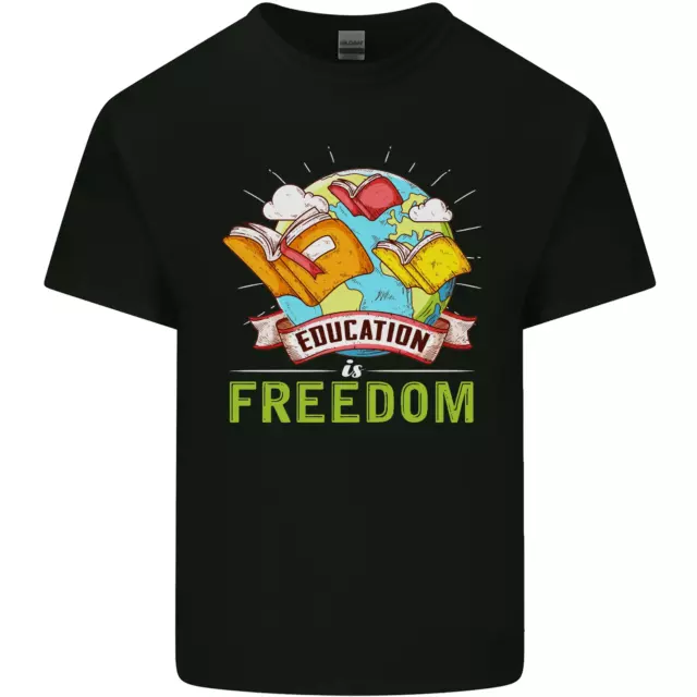 T-shirt top Education Is Freedom Teaching Teacher da uomo cotone