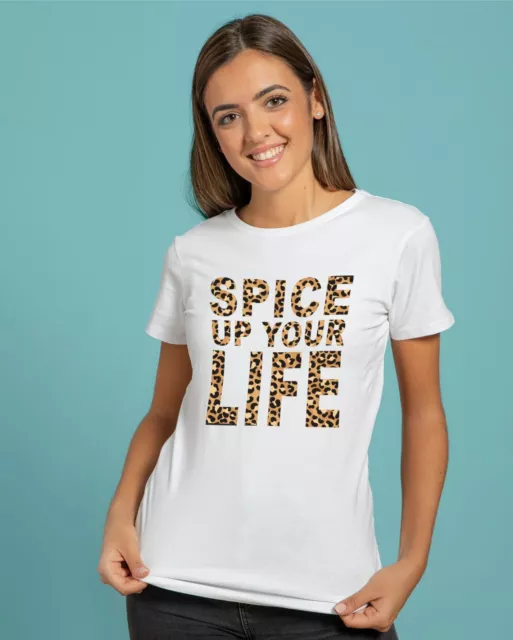 SPICE UP YOUR LIFE Leopard Print Spice Girls T-Shirt Slim Short Sleeve Top