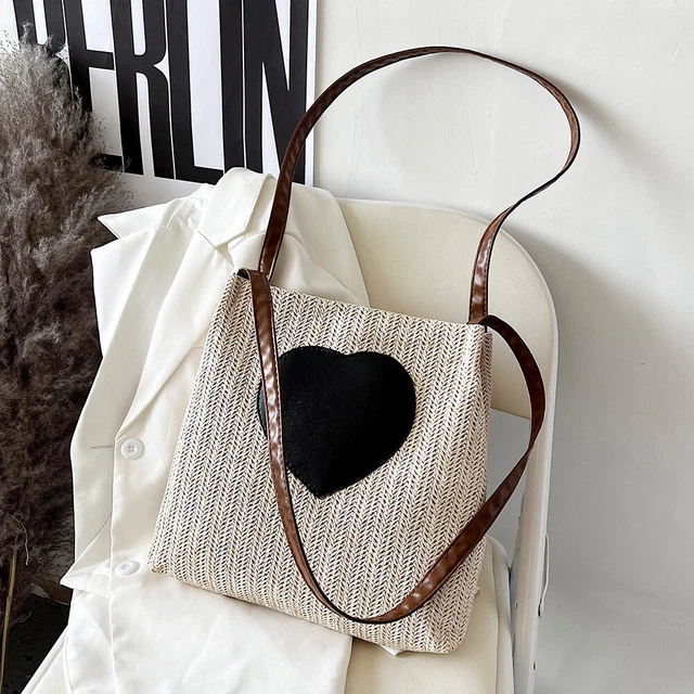 Summer Love Straw Woven Handbags Women Knitted Bucket Shoulder Bag (Beige) Hot 7