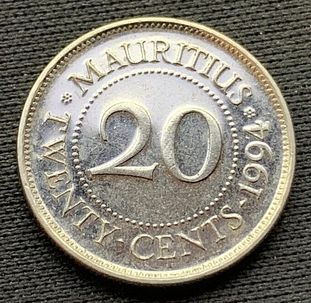 1994 Mauritius 20 Cents Coin UNCIRCULATED  RARE CONDITION #M56