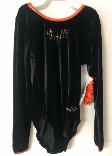 NWT Long sleeve Dreamlight black jeweled gymnastic leotard FREE scrunchie AXS