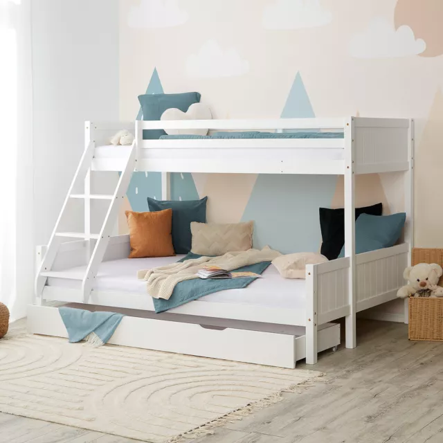 Lit Superposé Enfant 90 140 x200 Bois Blanc Mezzanine Tiroir Lattes Homestyle4u