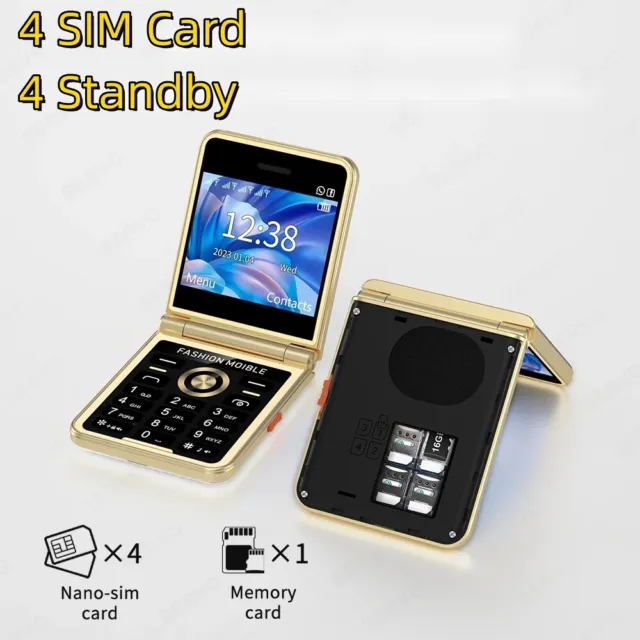 Nuevo teléfono móvil plegable 2,4" desbloqueado ultra delgado GSM 4 SIM abatible teléfono móvil