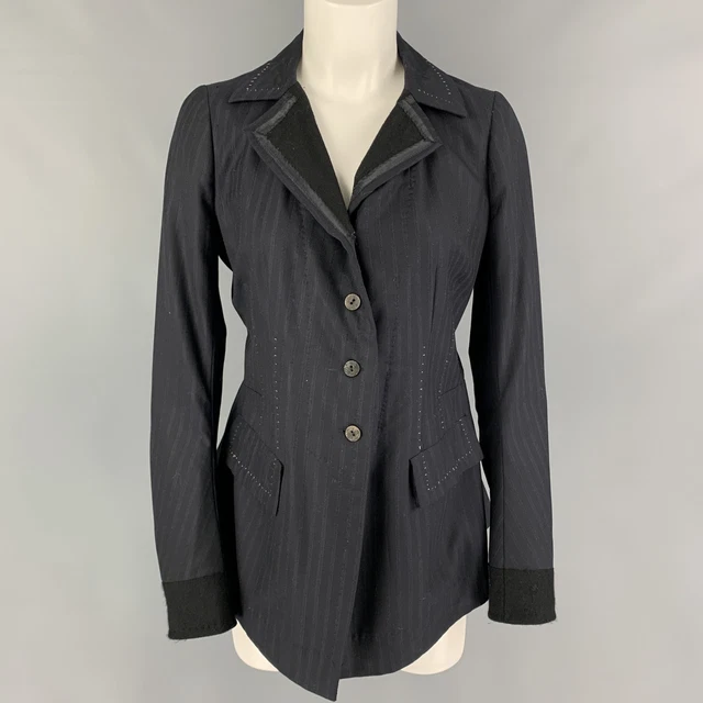 NIGEL PRESTON Size M Navy Wool Cotton Contrast Stitch Jacket Blazer NIGEL PRESTON Size M Navy Wool Cotton Contrast Stitch Jacket Blazer