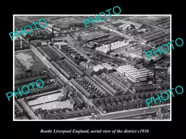 OLD POSTCARD SIZE PHOTO BOOTLE LIVERPOOL ENGLAND DISTRICT AERIAL VIEW c1930 2