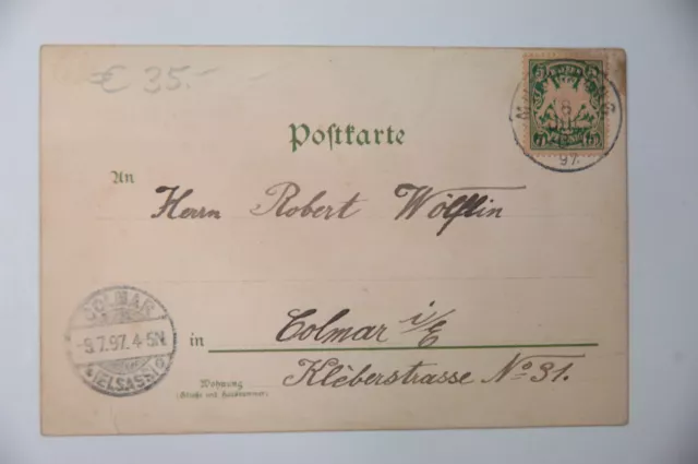 ALLEMAGNE / DEUTSCHLAND : GRUSS AUS MÜNCHEN - cachet au verso  8. 7. 97 (1897) 2