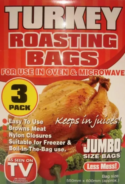 3 x PACK JUMBO ROASTING BAGS Microwave Oven Cooking Turkey Meat Chicken Fish UK