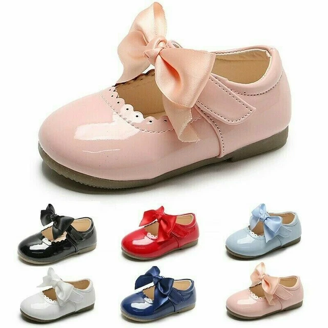 Spanish Bow Shoes Baby Girls Mary Jane Shiny Wedding Party Patent Flat Shoes Sz
