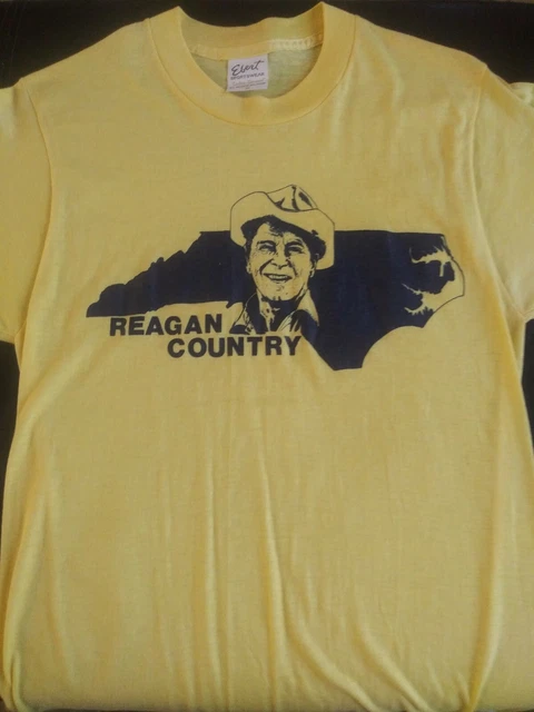 Vintage Ebert Sportswear Ronald Reagan "Reagan Country” Yellow Tee Sz Medium