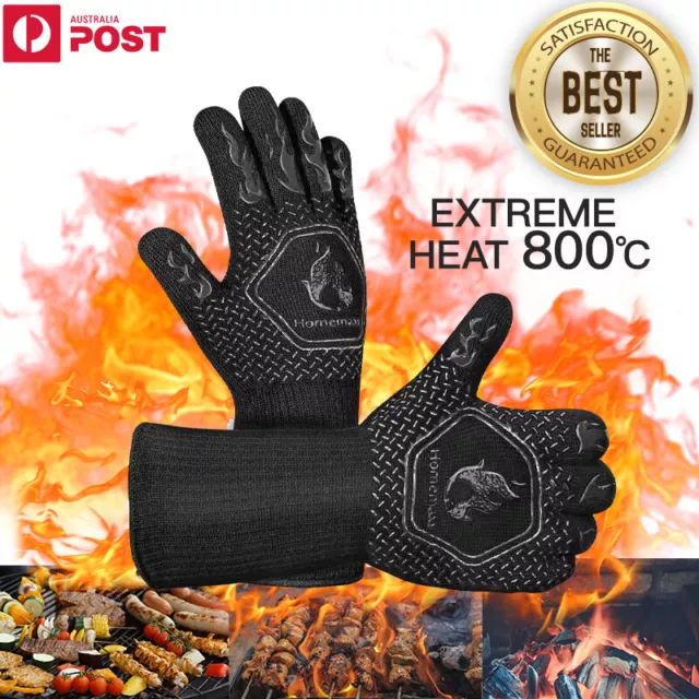 BBQ Gloves 800°C Heat Oven Grill Non-Slip Fireproof Resistant Silicone Kitchen