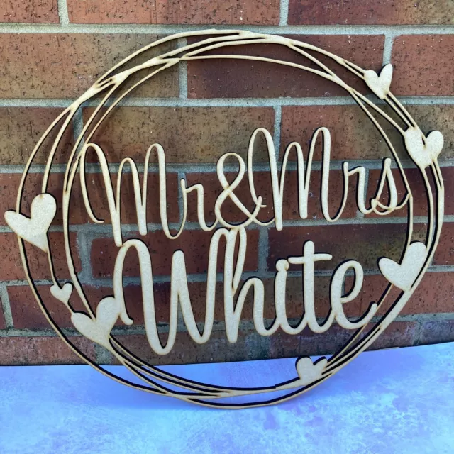 Mr & Mrs Surname Wooden Name Hoop Wreath elegant Hula Hoop Name Sign Flower Wall