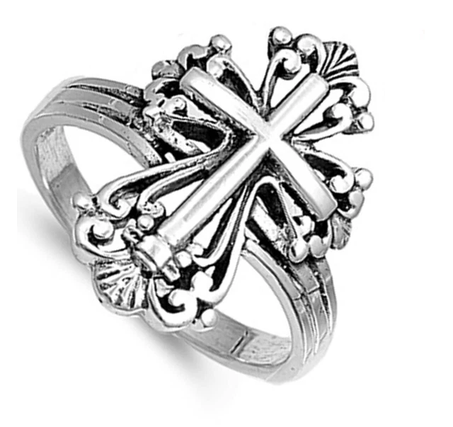 925 Sterling Silver Cross Oxidized Ring ~ Size 7 ~ Unisex