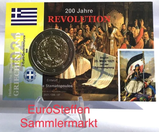 2 Euro Coincard = Infokarte 2021 Griechenland, griech. Revolution incl. 2 Euro