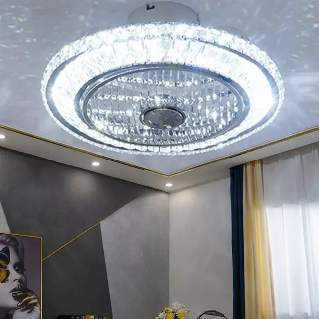 Crystal LED Ceiling Fan with Lamp,Chandelier with Remote Control,Invisible Fan 3