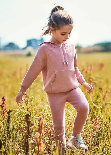 Tuta Bambina Mayoral rosa Felpa Pantaloni 9anni lurex scuola cappuccio sport
