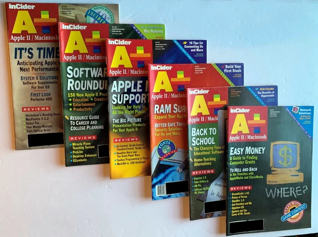 InCider A+ Magazines  Apple II /Macintosh Lot 0f 6 August. 92- January 93