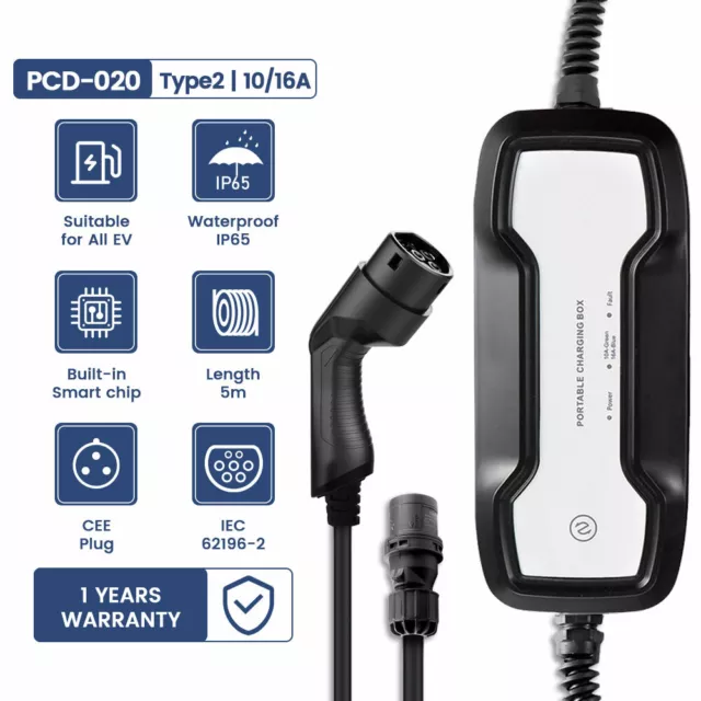 Morec 10/16A 2.2/3.6KW Chargeur VE Portable  Prise CEE 21ft (6.5m)-Type 2