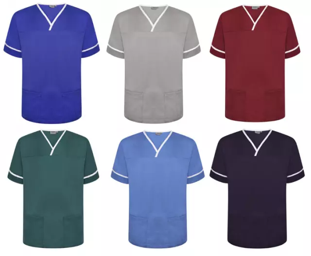 Unisex Mens Womens Nurses Scrub Top Medical Healthcare Tunic Top - NSTT