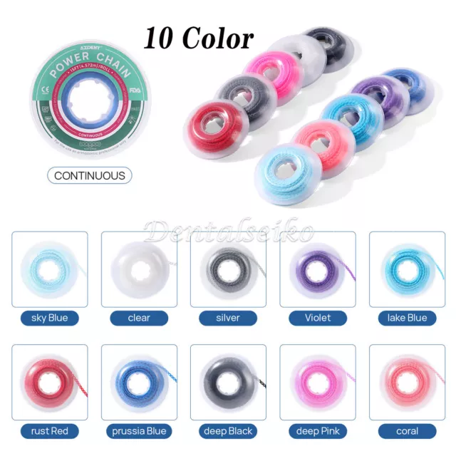 10Color Dental Orthodontic Elastic Rubber Power Chain Continue 15ftSpool