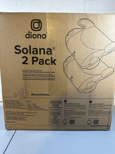 New Diono Solana Backless Booster Car Seat 40-120Lbs Blue Cup Holder 2 Pack