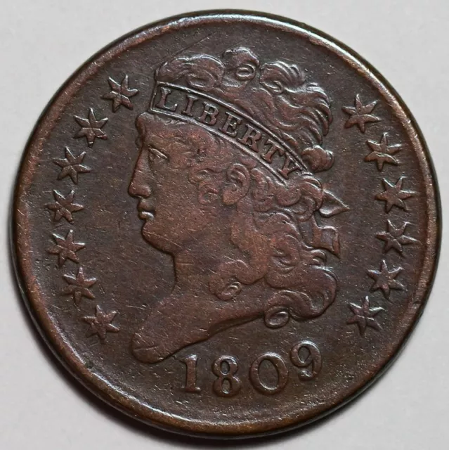 1809 Classic Head Half Cent - Rotated Die - US 1/2c Copper Penny Coin - L43