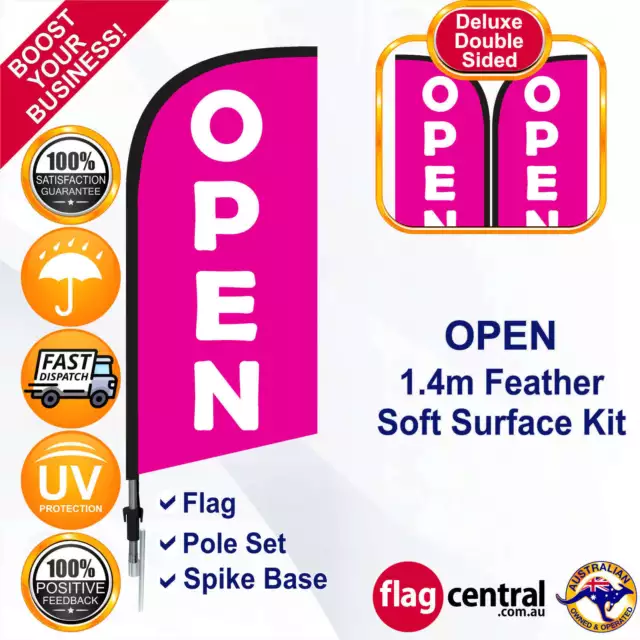 OPEN Deluxe Pink 1.4m Feather Flag/Banner Kit with Spike *Outdoor *UV Protected