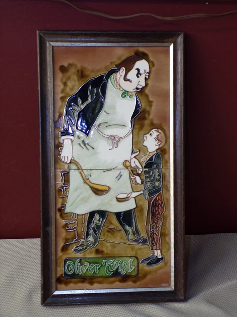 Vintage Maw & Co.  Hand Painted Majolica  Tiles - Oliver Twist ~ Dickens