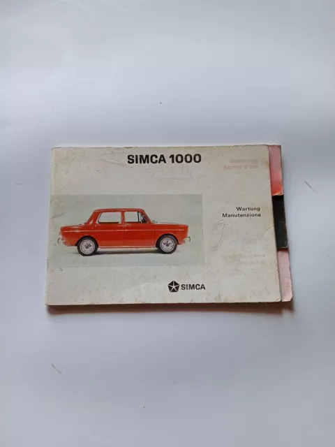 Simca 1000 Libretto uso e manutenzione Vintage D'epoca