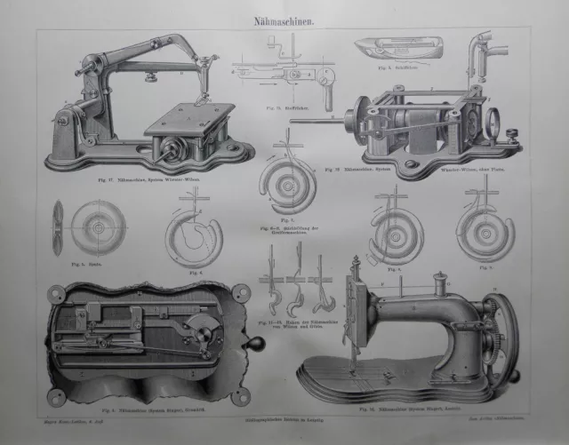 Nähmaschinen Nähmaschine  Singer Wheeler und Wilson Holzstich 1888