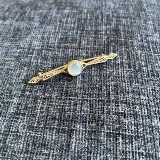 Antique Sterling Silver Moonstone Brooch