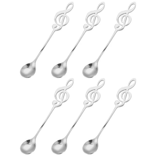 6 Stck. 6 Zoll Edelstahl Musik Notiz Löffel Mini Kaffee Dessert Löffel, Silber