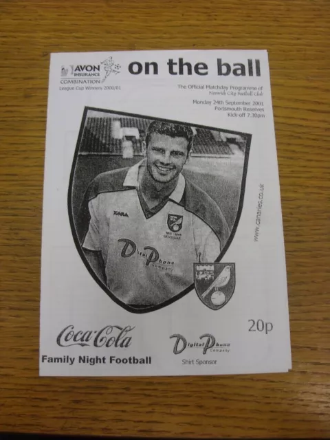 24/09/2001 Norwich City Reserves v Portsmouth Reserves [White] (4 Pages). Any fa