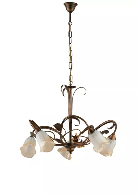 Chandelier Classic Hanging Wrought Iron Brown Gold With Glass Of Murano