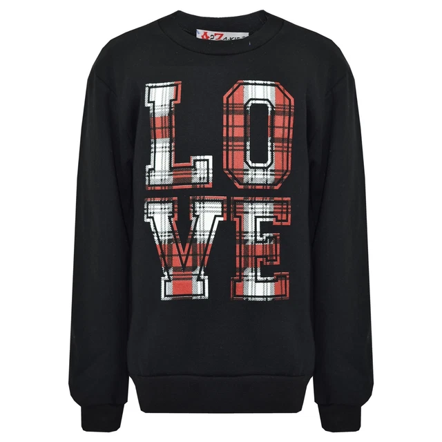 Bambine Ragazzi Top Stampa Love Felpa Top Maglione Camicia New Età 7-13 Anni