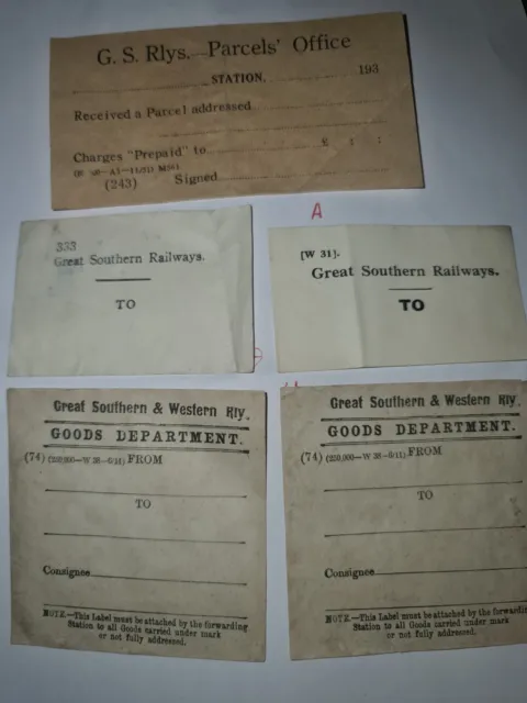 Parcels office , Goods Department Ireland railway labels Great Southern Railways