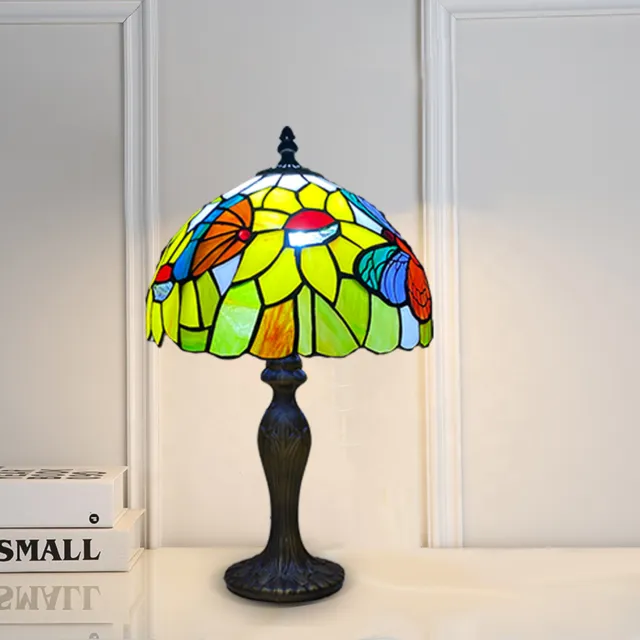Tiffany Table Lamp Butterfly Style 10 Inch Art Stained Glass Desk Multicolor