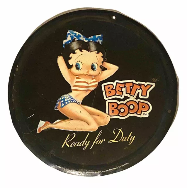 Vintage Enamel Embossed Metal Tin Pin-Up Betty Boop Patriotic Wall Hang