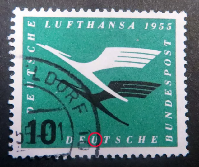 10 Pfg. Lufthansa, Mi.Nr. 206 mit Schantl-Plattenfehler f41 gestempelt (P2079)