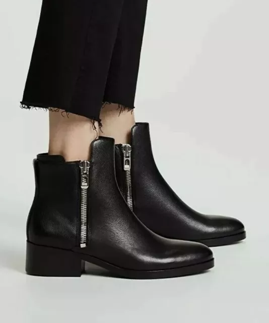 3.1 PHILLIP LIM Alexa black leather ankle boots zip up 37 euro 7 us Futuristic