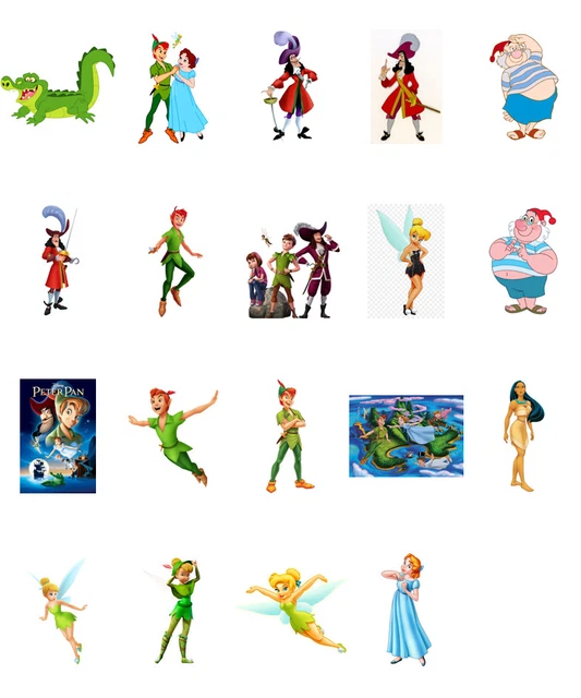 Peter Pan characters, iron on T shirt transfer. Choose image and size