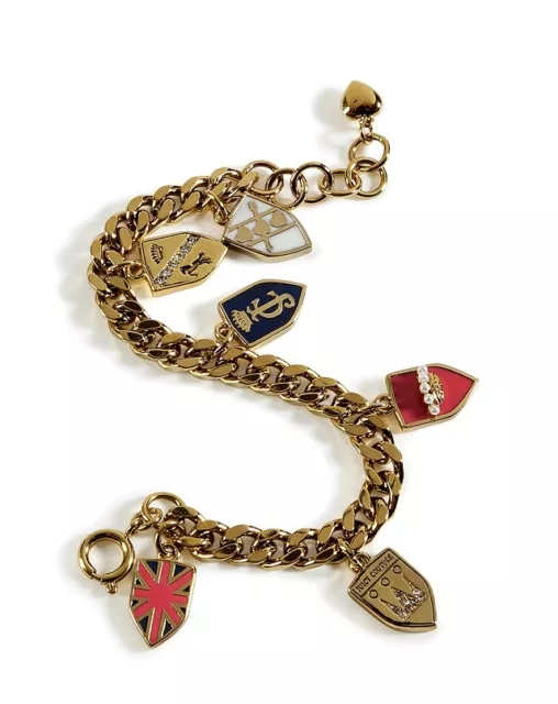 Juicy Couture YJRU5907 Lovely Gold Assembled Shield Charm  Bracelet New In Box