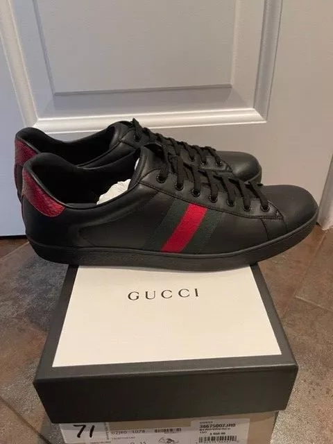 Gucci Men’s Black Leather Ace Sneaker Worn Once Excellent Cond Size 15