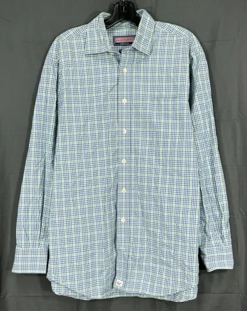 VINEYARD VINES Men's BLUE/GREEN Plaid TWILL 1-Pocket BUTTON-UP Burgee Shirt Sz M