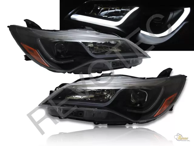 Black LED Bar Plank Style Projector Headlights For 2015-2017 Toyota Camry LE SE